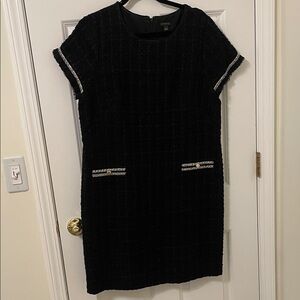 Ann Taylor Black Tweed Dress with Silver Accents 16